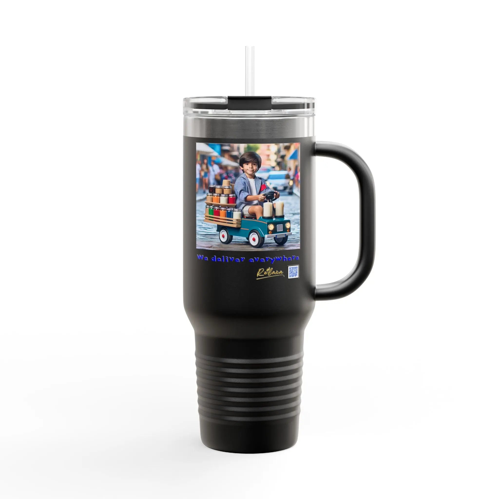 Insulated Travel Mug - We Deliver Everywhere Design, 40oz Printify