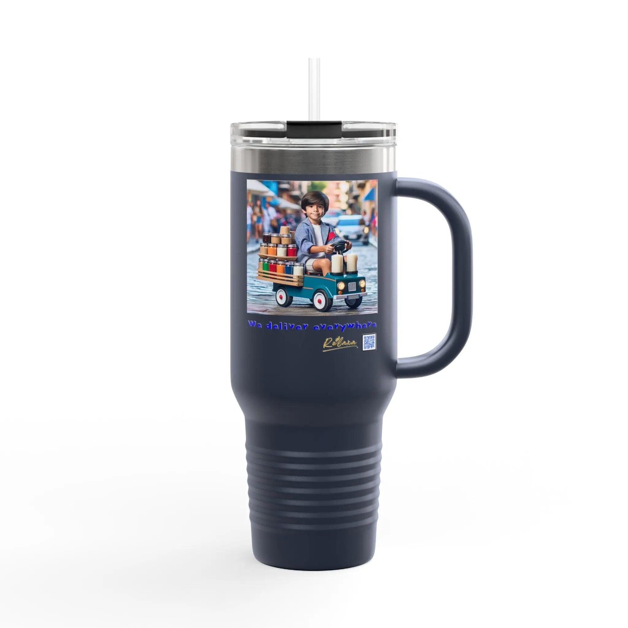Insulated Travel Mug - We Deliver Everywhere Design, 40oz Printify