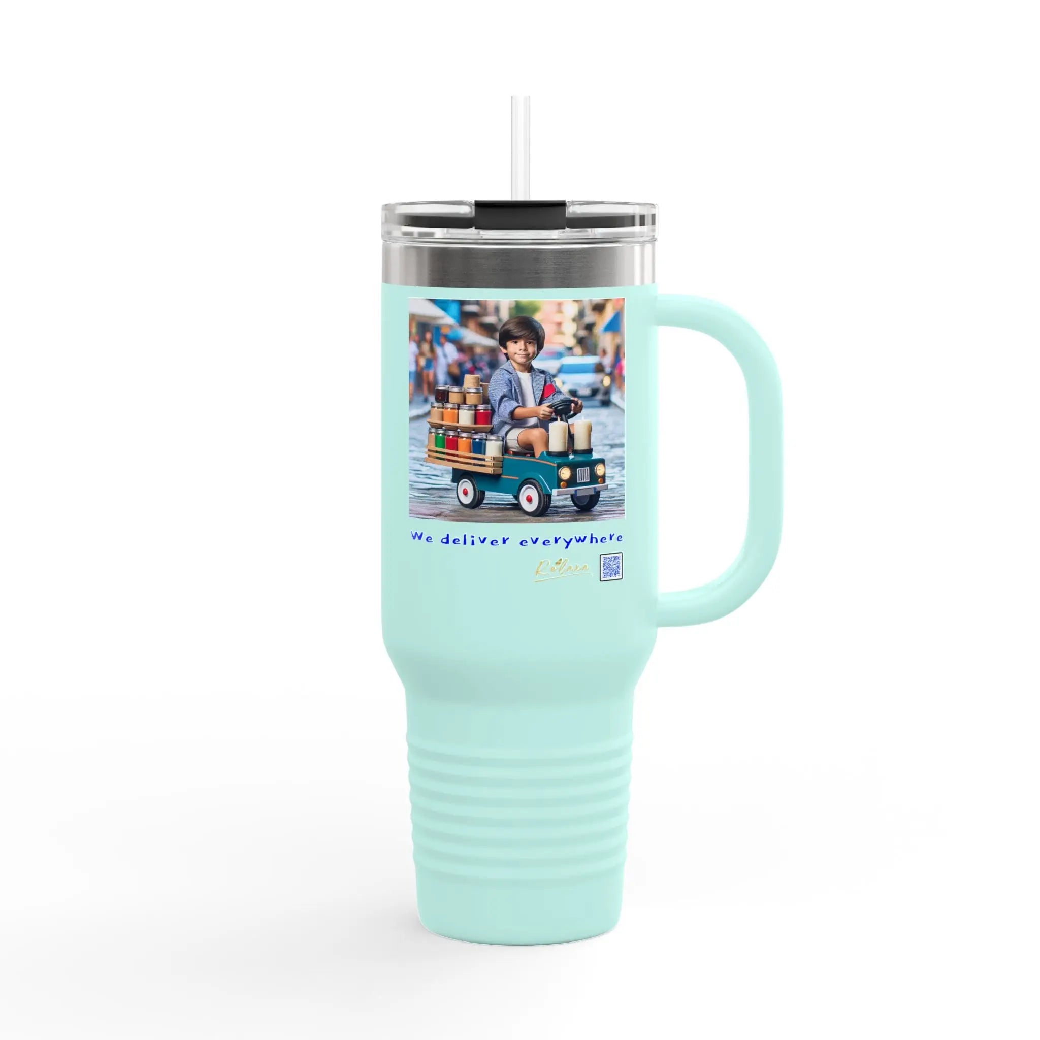 Insulated Travel Mug - We Deliver Everywhere Design, 40oz Printify