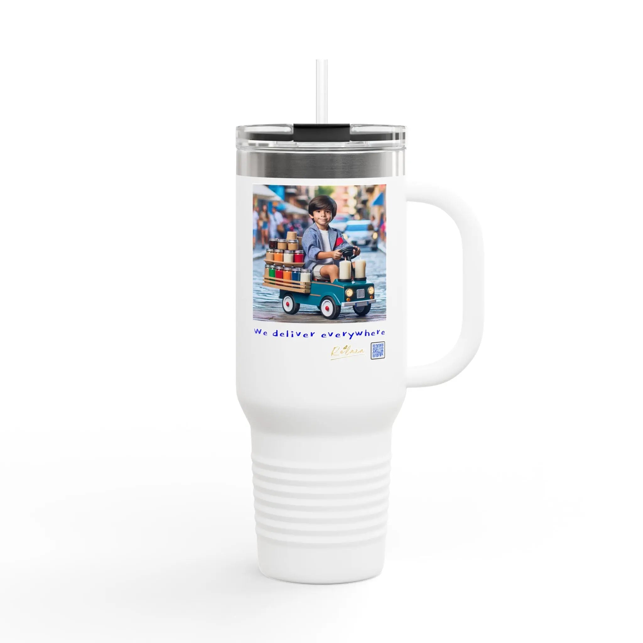 Insulated Travel Mug - We Deliver Everywhere Design, 40oz Printify