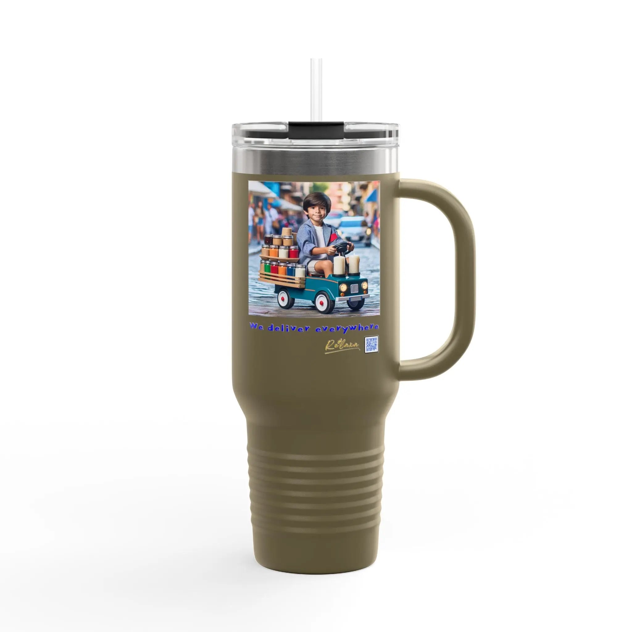 Insulated Travel Mug - We Deliver Everywhere Design, 40oz Printify