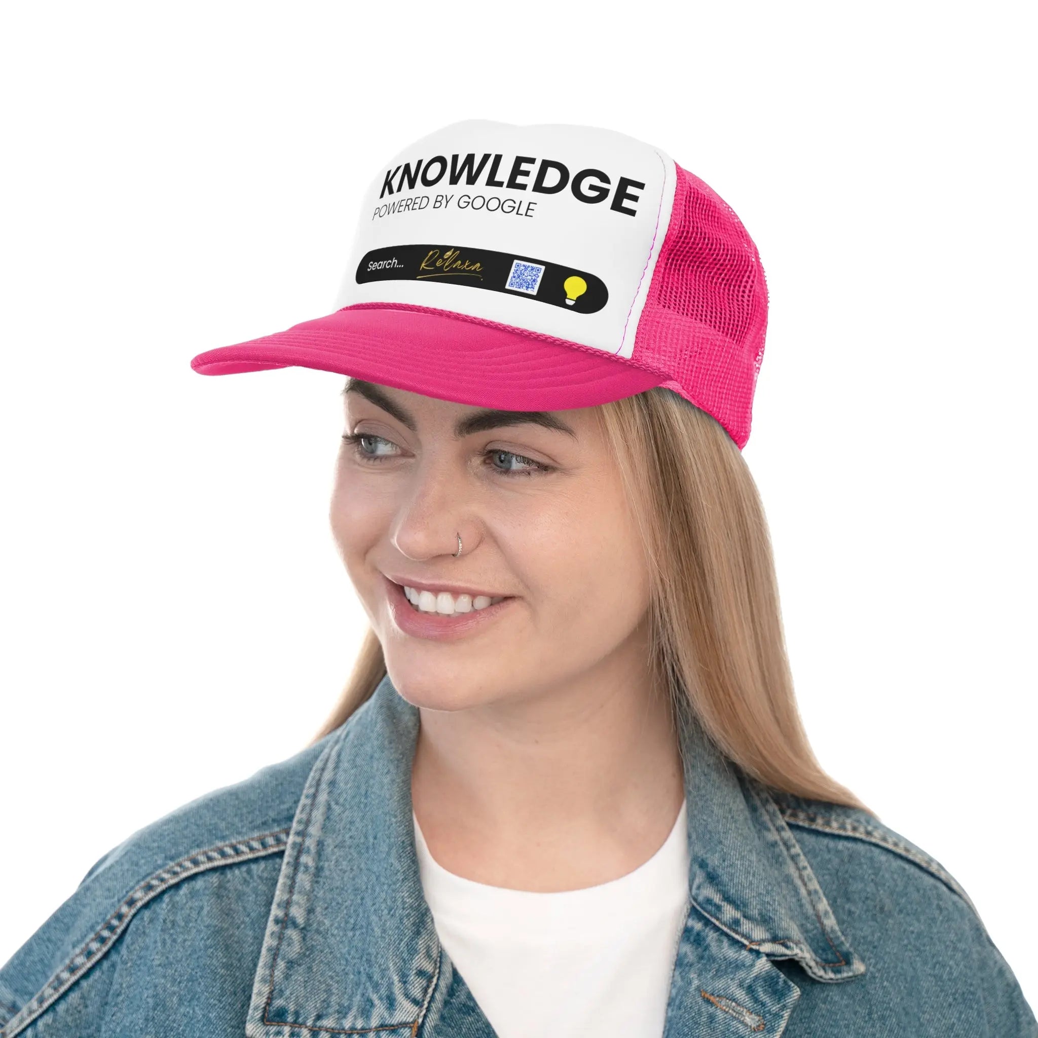 Knowledge is Power with Relaxa Trucker Cap - Powered by Google, Perfect Gift for Tech Lovers Printify