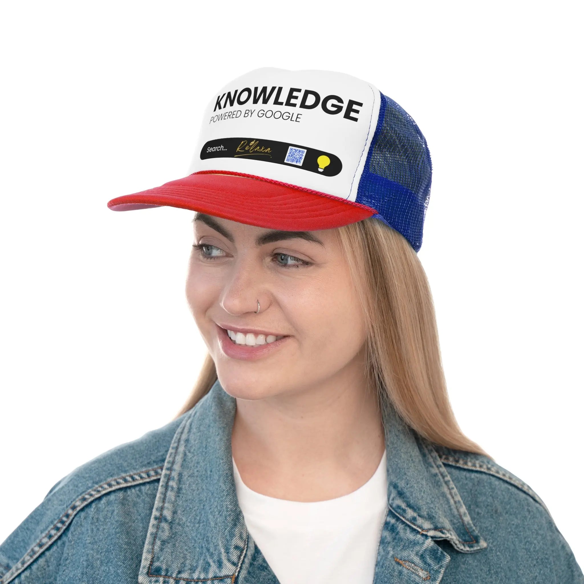 Knowledge is Power with Relaxa Trucker Cap - Powered by Google, Perfect Gift for Tech Lovers Printify