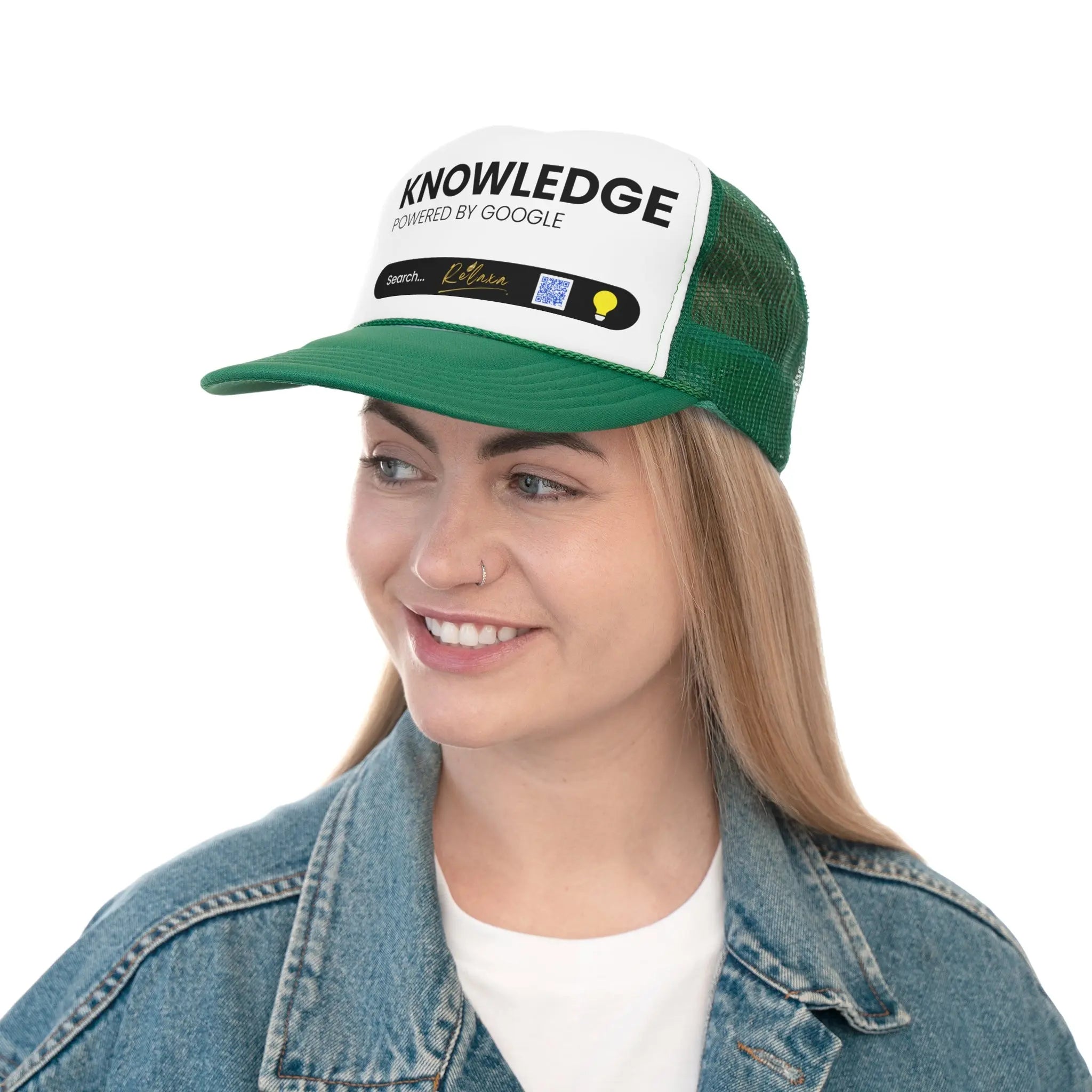 Knowledge is Power with Relaxa Trucker Cap - Powered by Google, Perfect Gift for Tech Lovers Printify