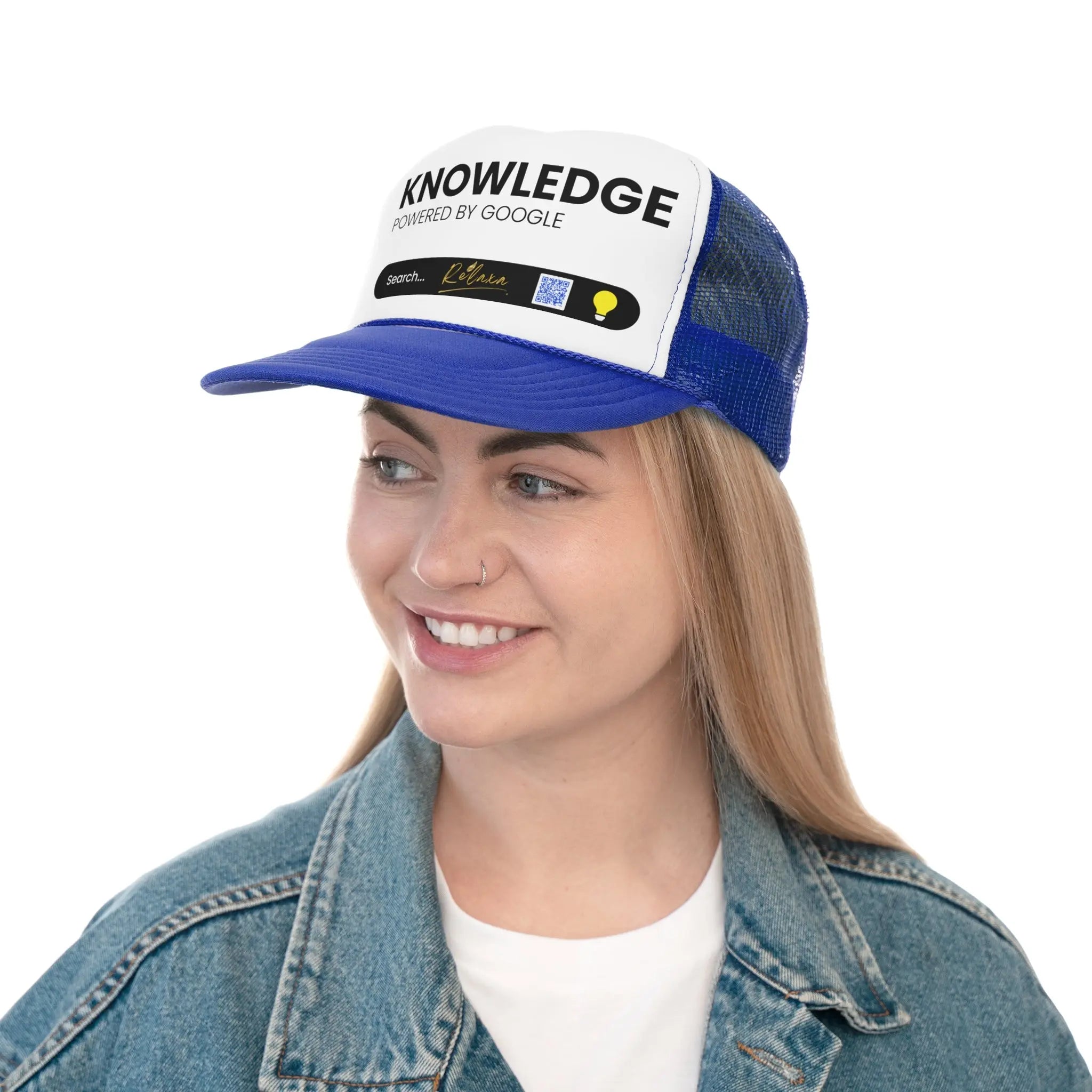Knowledge is Power with Relaxa Trucker Cap - Powered by Google, Perfect Gift for Tech Lovers Printify