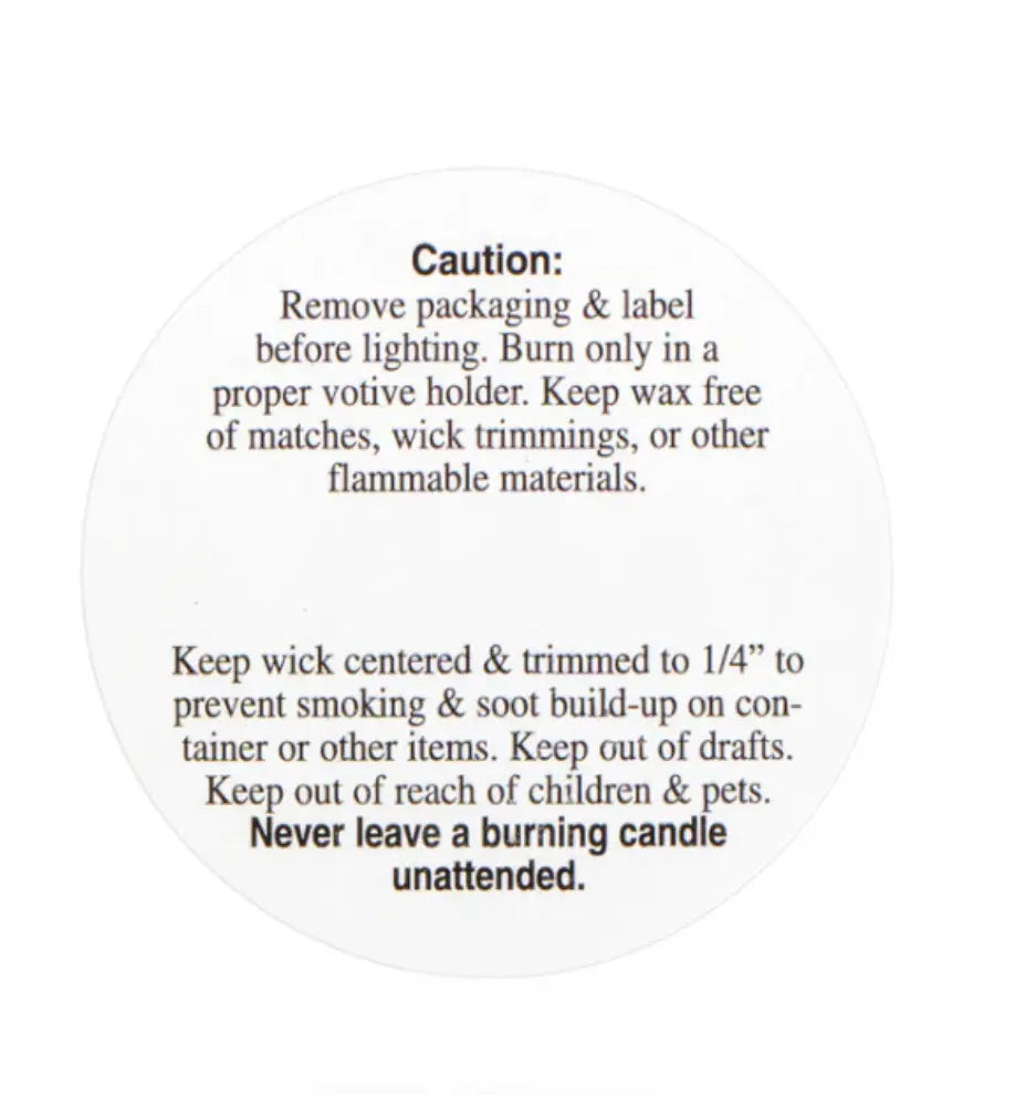 Caution Label - Votive Relaxa Candle Canada