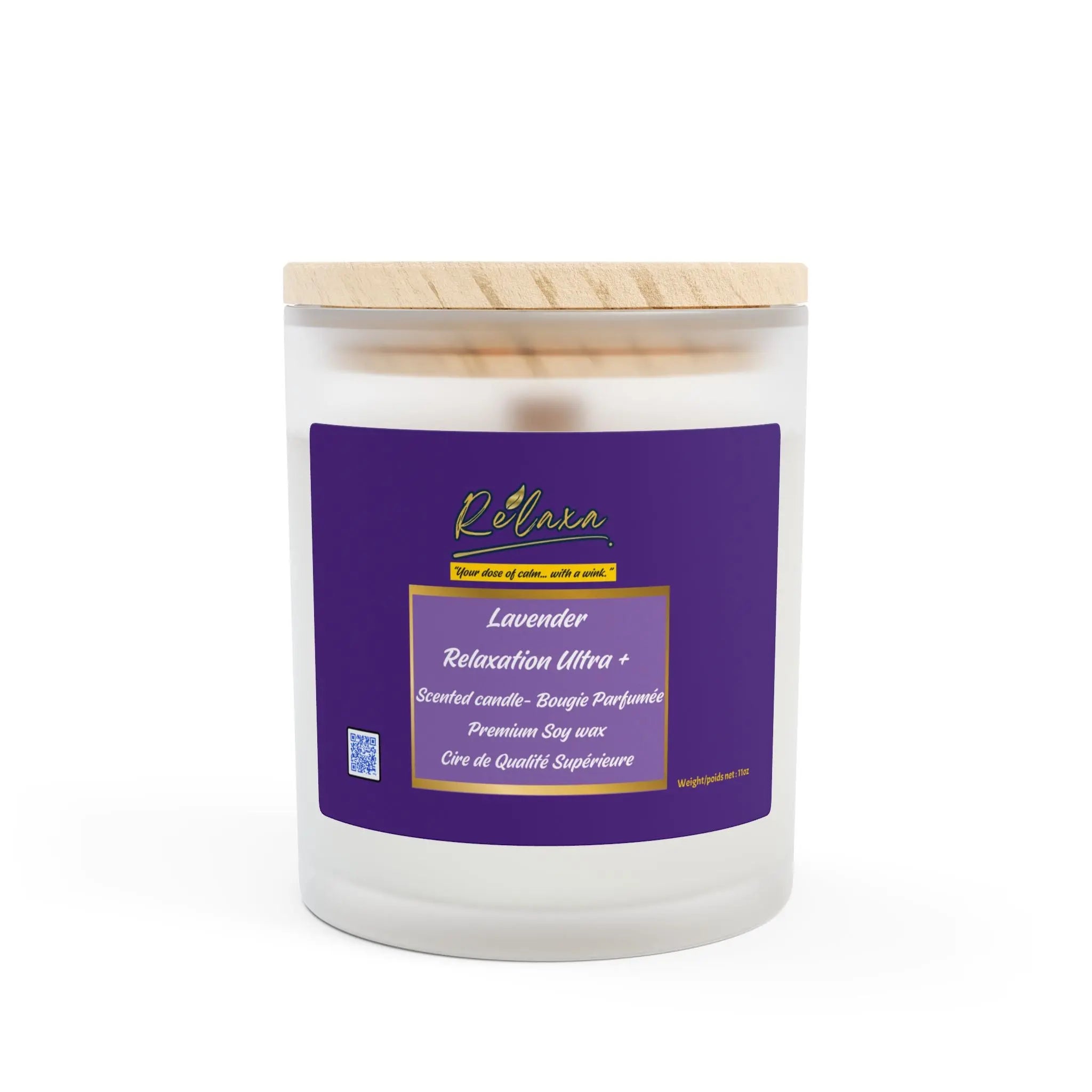Lavender Relaxation 11oz Frosted Glass Candle by Relaxa Printify