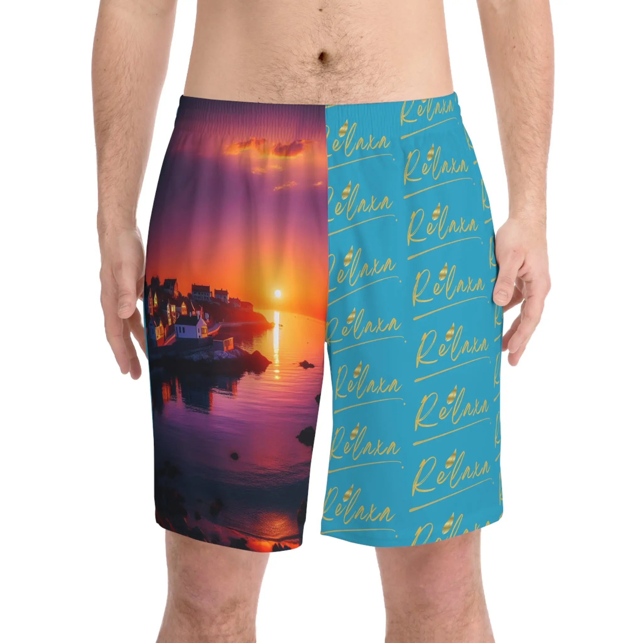 Men's Relaxa Sunset Beach Shorts - Stylish Elastic Swim Trunks for Summer Fun Printify