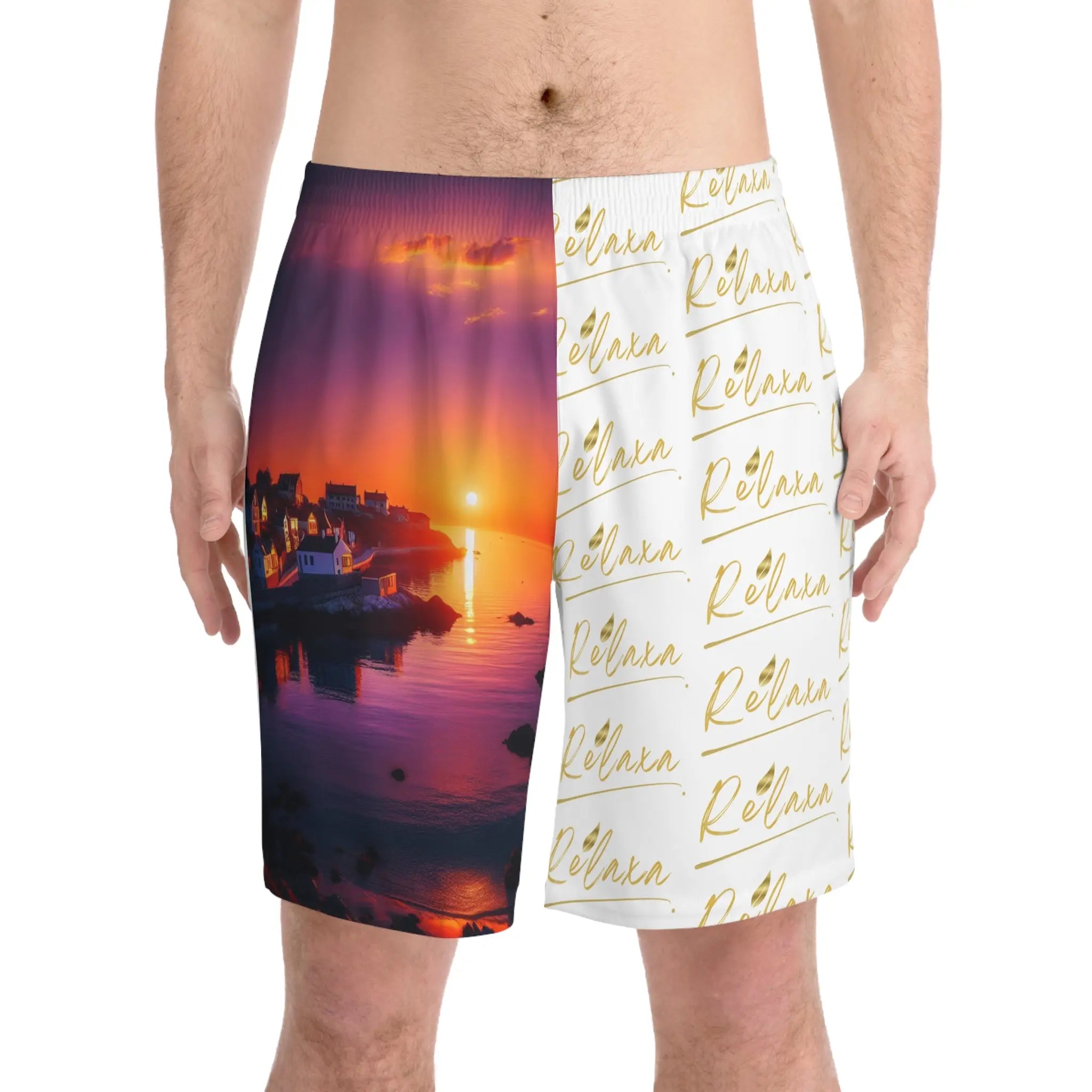 Men's Relaxa Sunset Beach Shorts - Stylish Elastic Swim Trunks for Summer Fun Printify