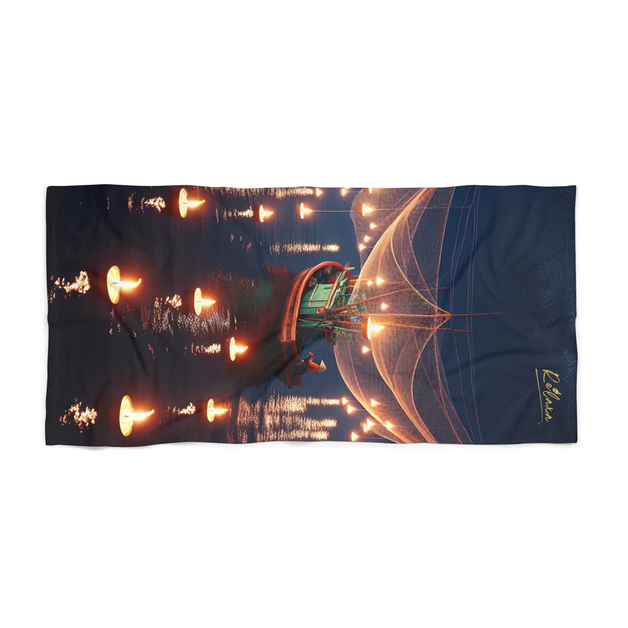 Beach Towel - Boat with Candle Design Printify