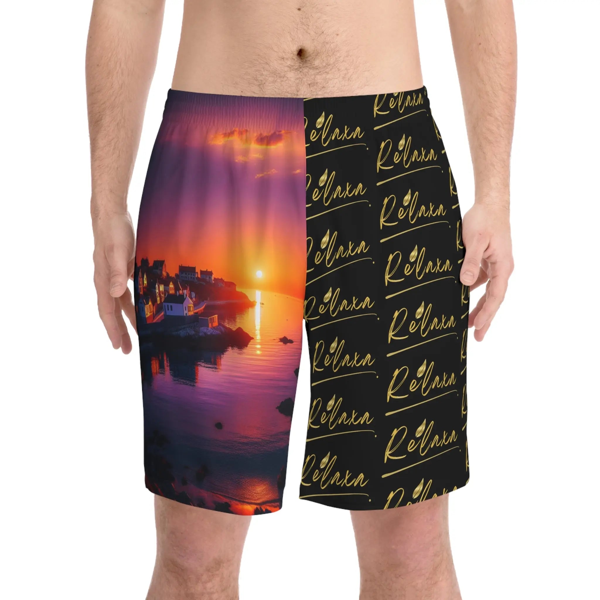 Men's Relaxa Sunset Beach Shorts - Stylish Elastic Swim Trunks for Summer Fun Printify