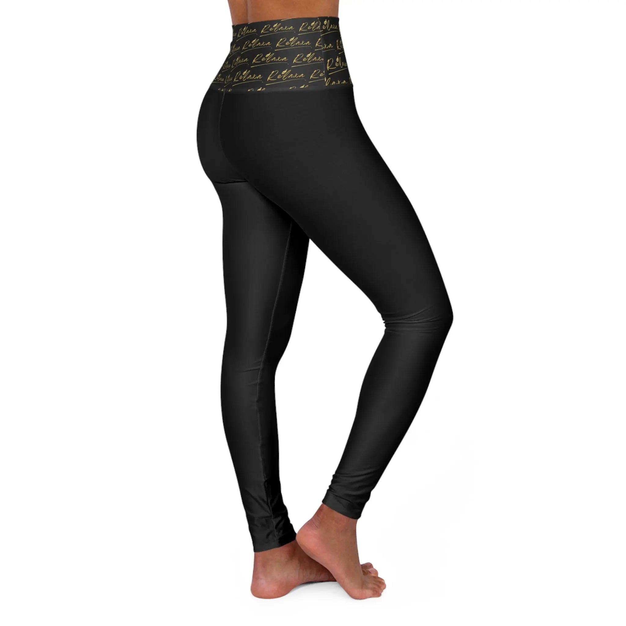 High Waisted Relaxa Yoga Leggings with Inspirational Text - Perfect for Fitness & Wellness Printify