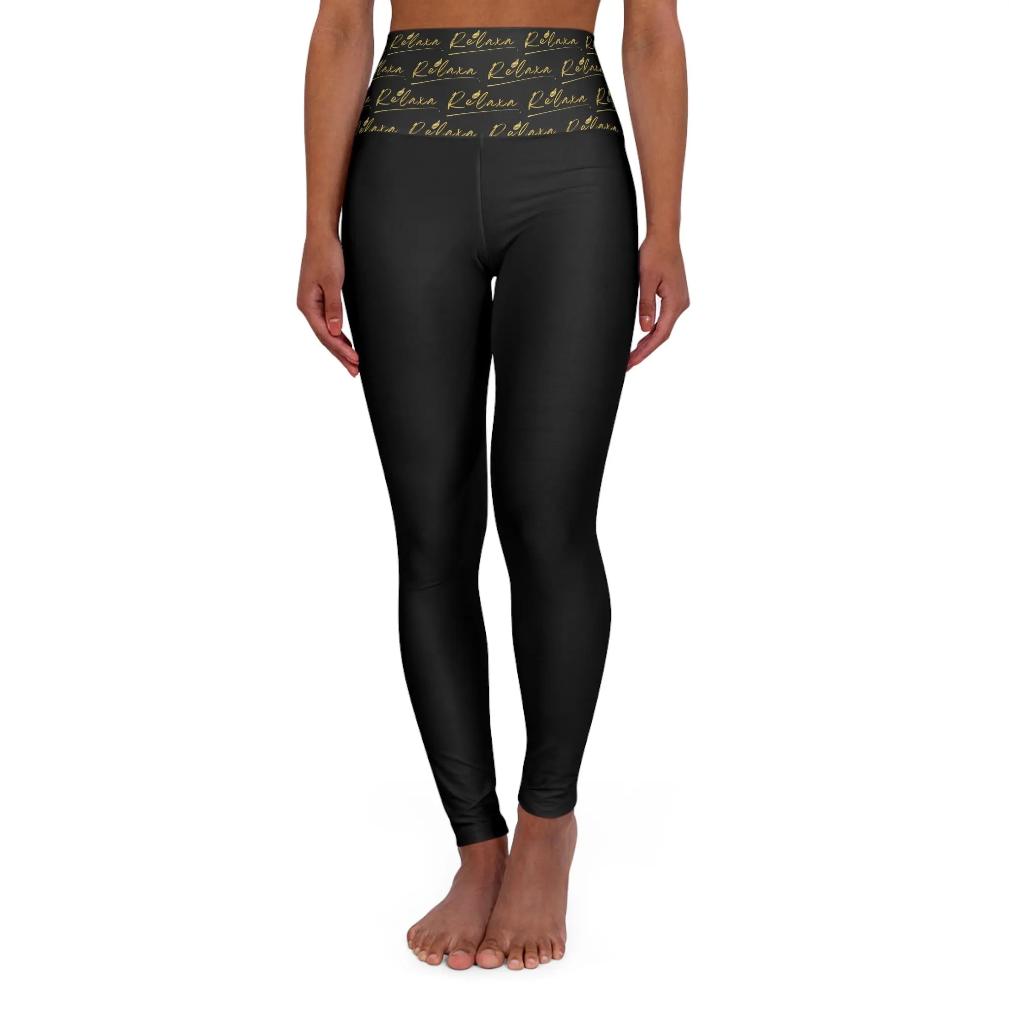 High Waisted Relaxa Yoga Leggings with Inspirational Text - Perfect for Fitness & Wellness Printify