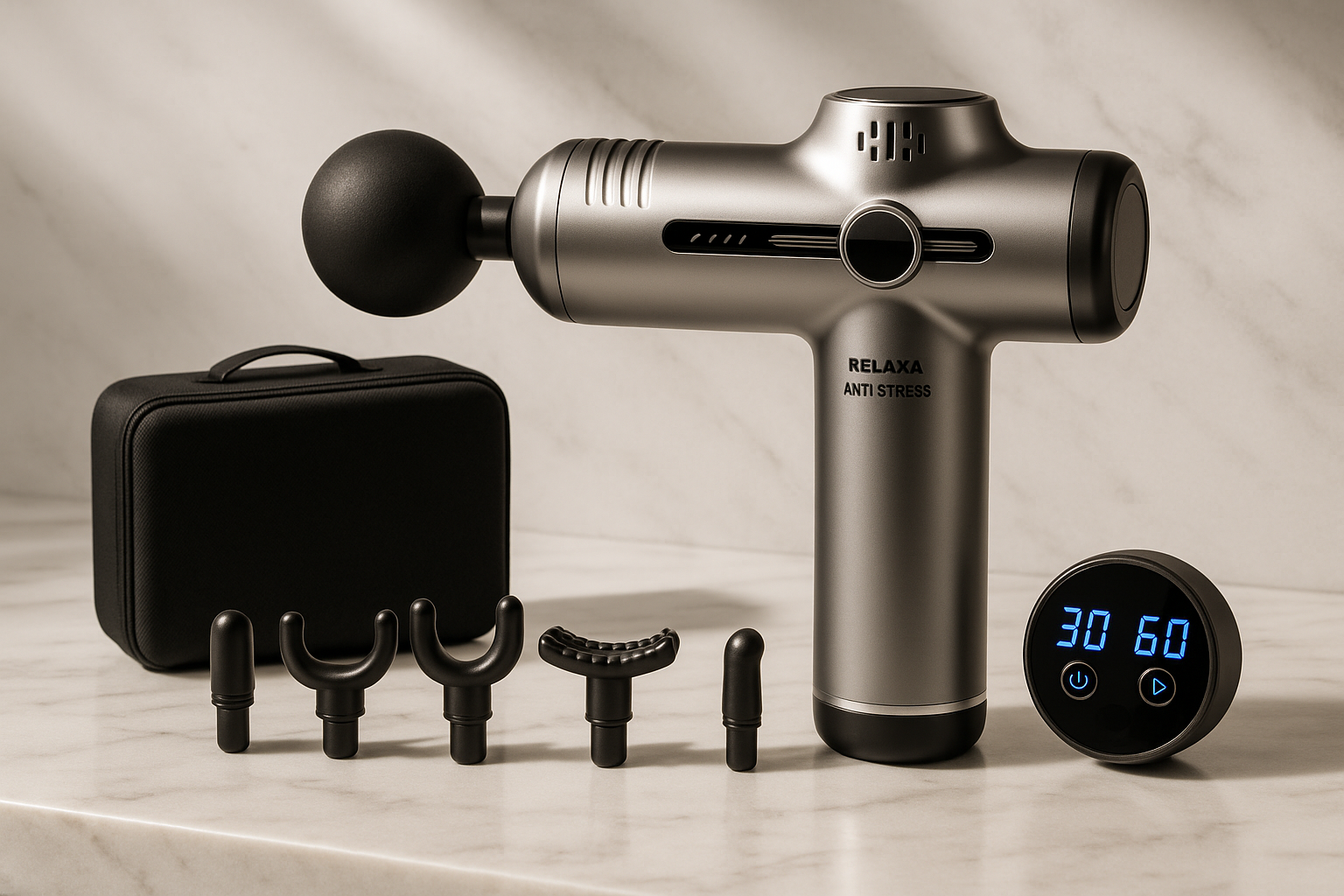 Automatic Percussion Massager for Deep Tissue Massage, Multiple Settings, Accessories Included Relaxa Candle Canada